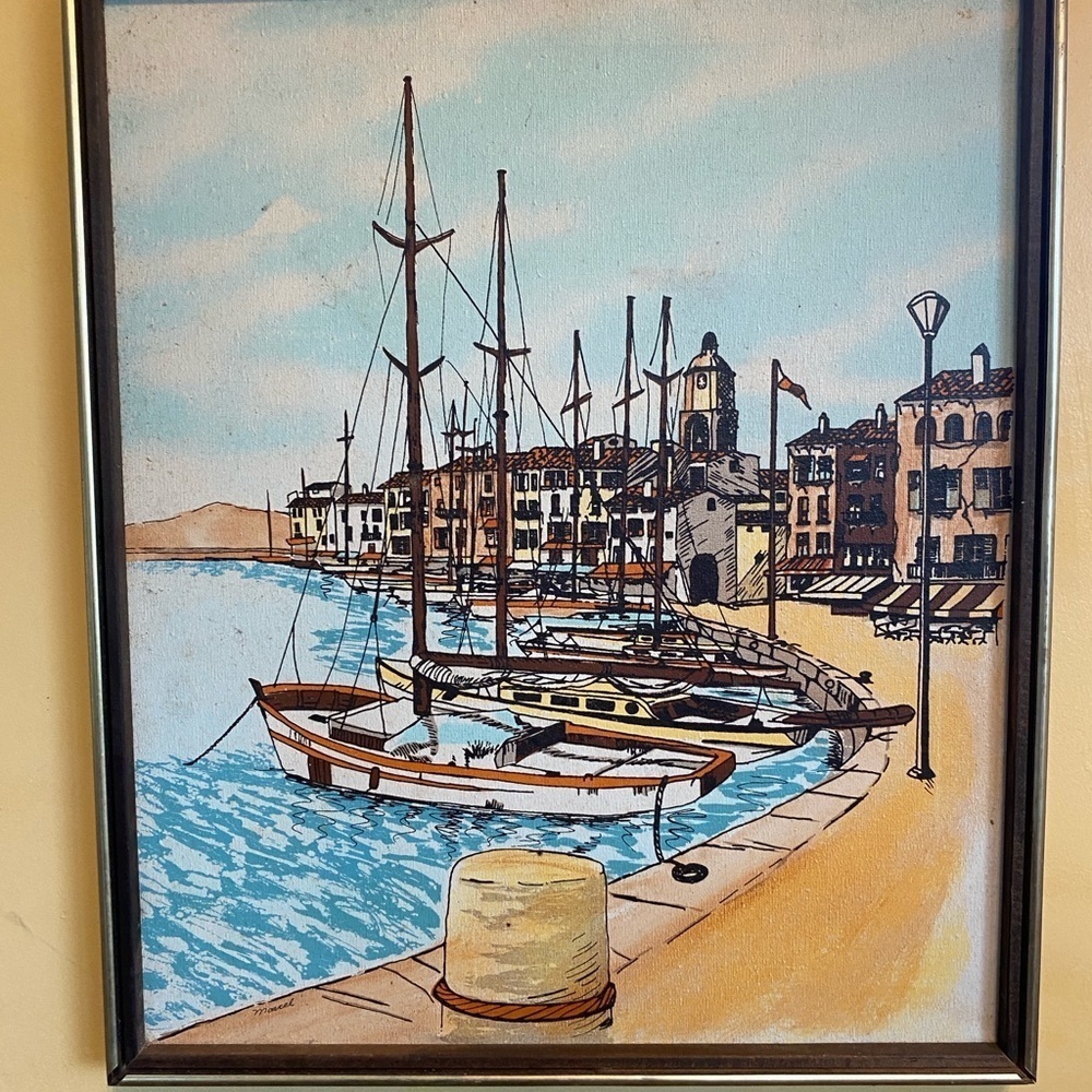 Lithograph of the Harbor at St. Tropez by Marcel signed